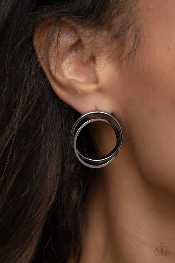 Always In The Loop - Black/Gunmetal Post Earrings
