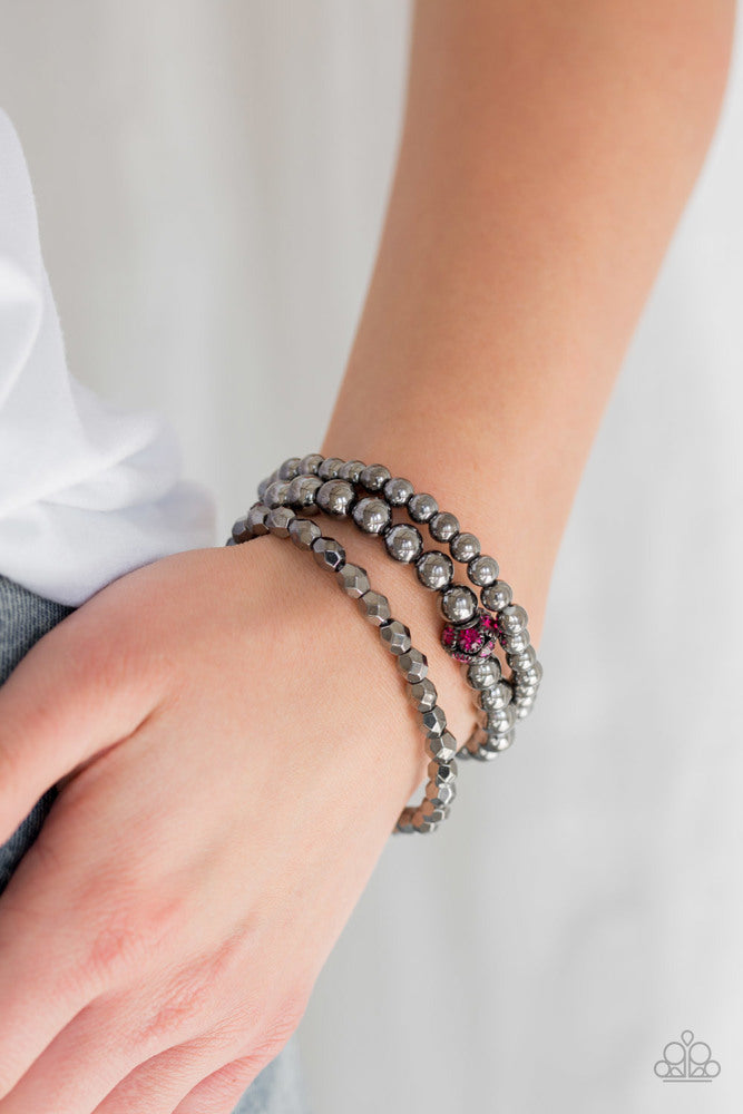 Noticeably Noir - Pink ~ Paparazzi Stretch Bracelet