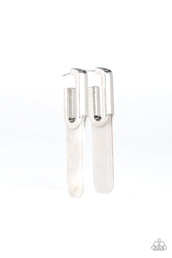 HAUTE Off The Press - Silver ~ Paparazzi Hoop Earrings