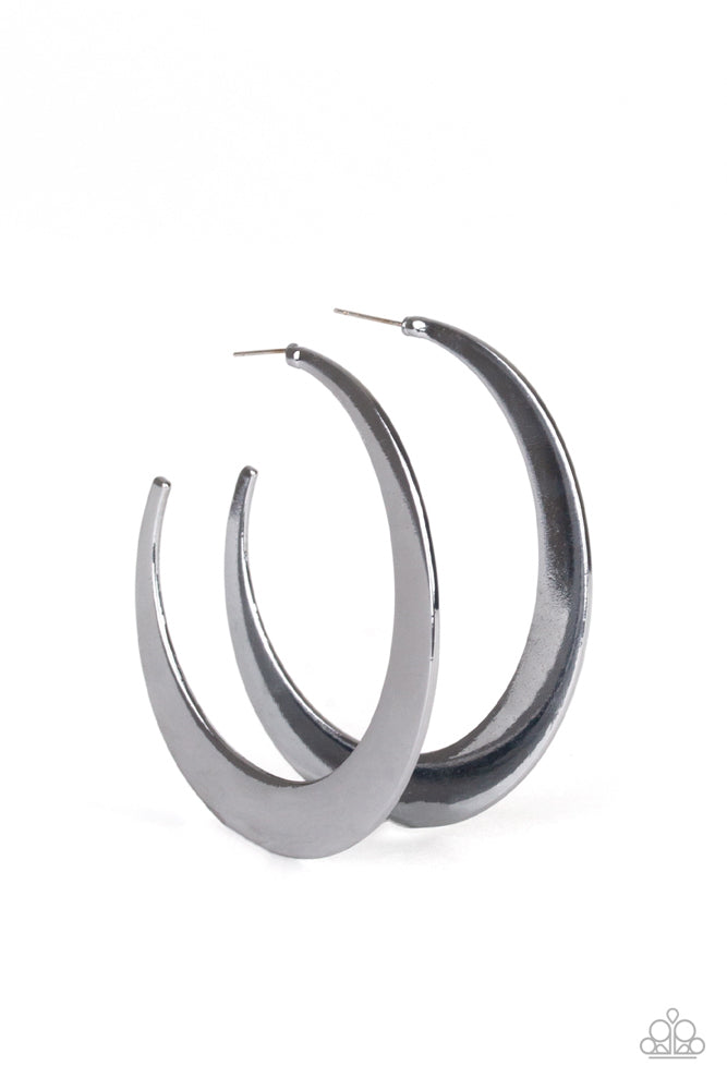 Moon BEAM - Black/Gunmetal ~ Paparazzi Hoop Earrings