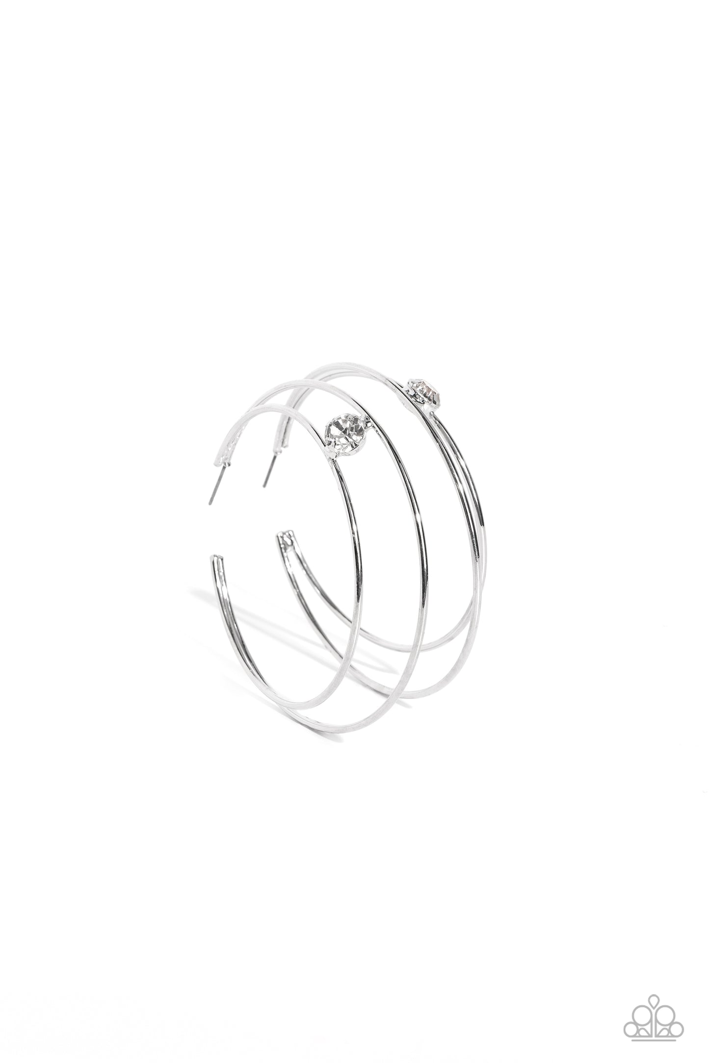 Theater HOOP - White ~ Paparazzi Hoop Earrings