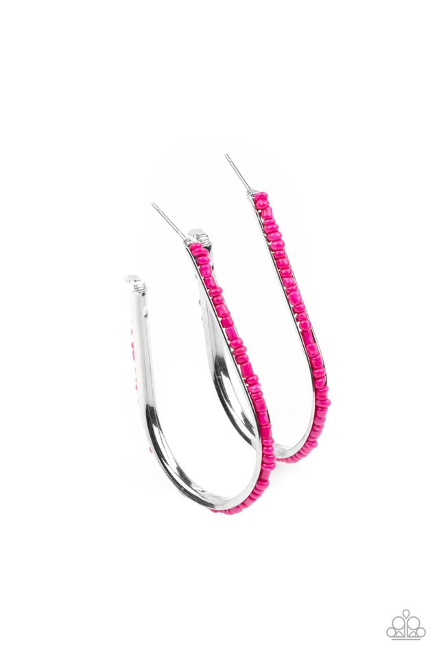 Beaded Bauble - Pink ~ Paparazzi Hoop Earrings