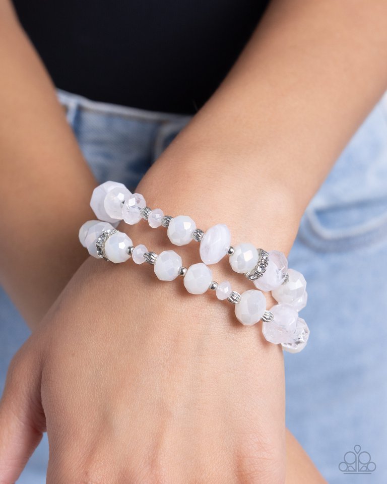 Faceted Fairy Tale - White ~ Paparazzi Stretch Bracelet