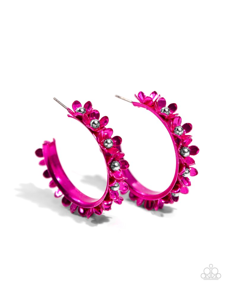 Fashionable Flower Crown - Pink ~ Paparazzi Hoop Earrings