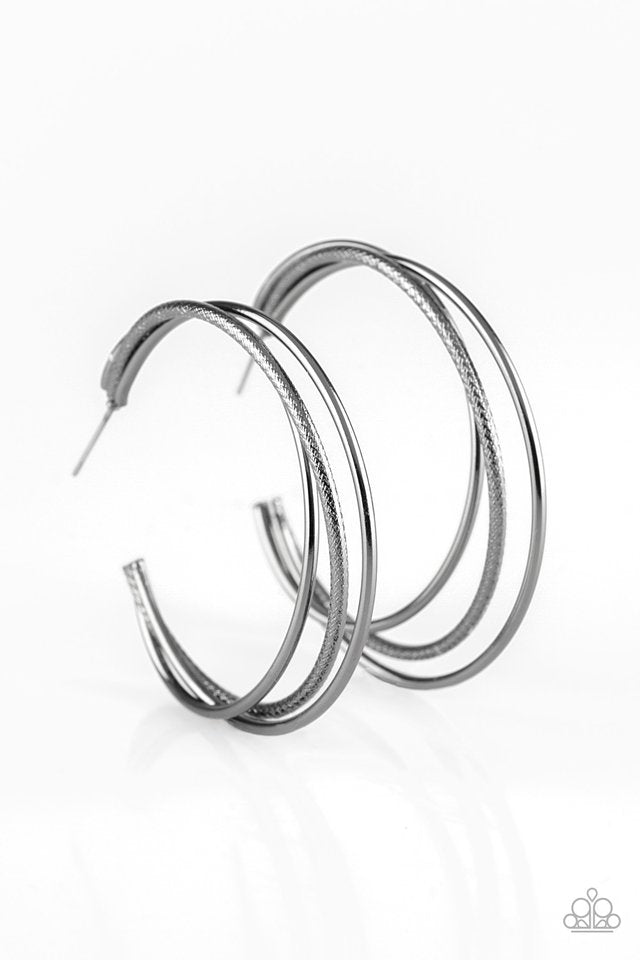 Jumpin Through Hoops - Black ~ Paparazzi Hoop Earrings