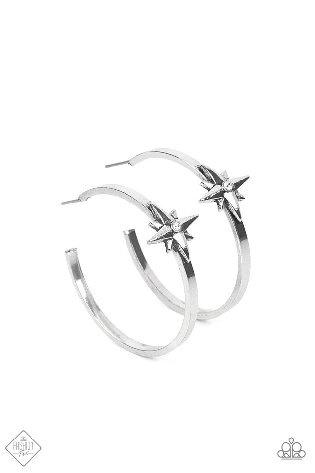 Lone Star Shimmer - Silver ~ Paparazzi Hoop Earrings