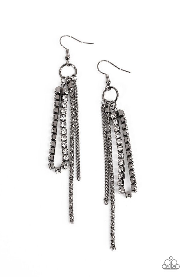 Swing Dance Dazzle — Gunmetal & Rhinestone Tassel Earrings