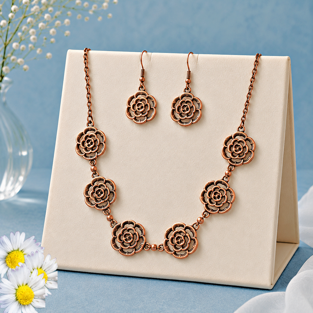 Rose Bud Rapture - Copper  Necklace
