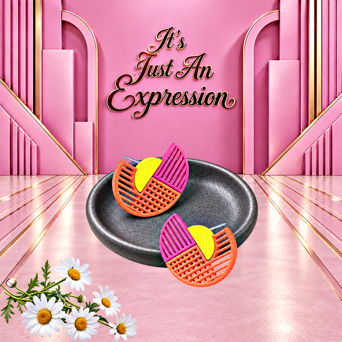 It's Just An Expression - Pink  Post Earrings