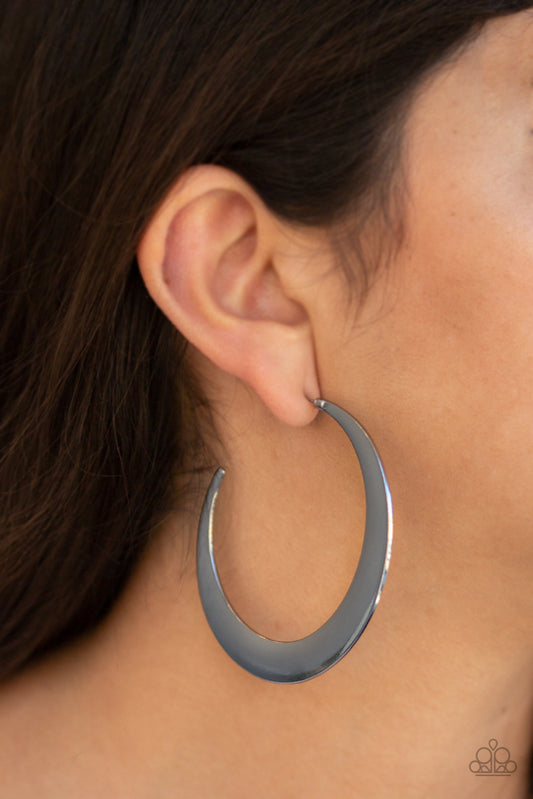 Moon BEAM - Black/Gunmetal  ~ Paparazzi Hoop Earrings