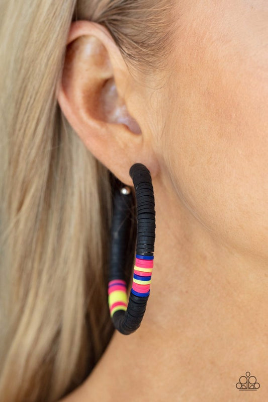 Colorfully Contagious - Black ~ Paparazzi Hoop Earrings
