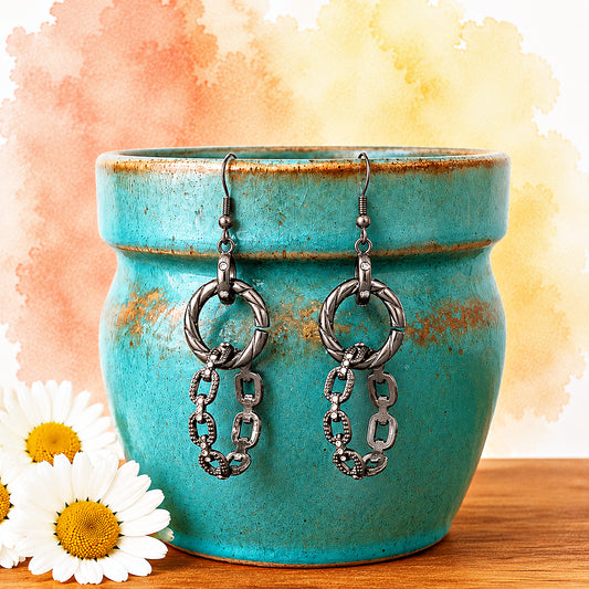Shameless Shine — Gunmetal Interlocking Rings  Earrings