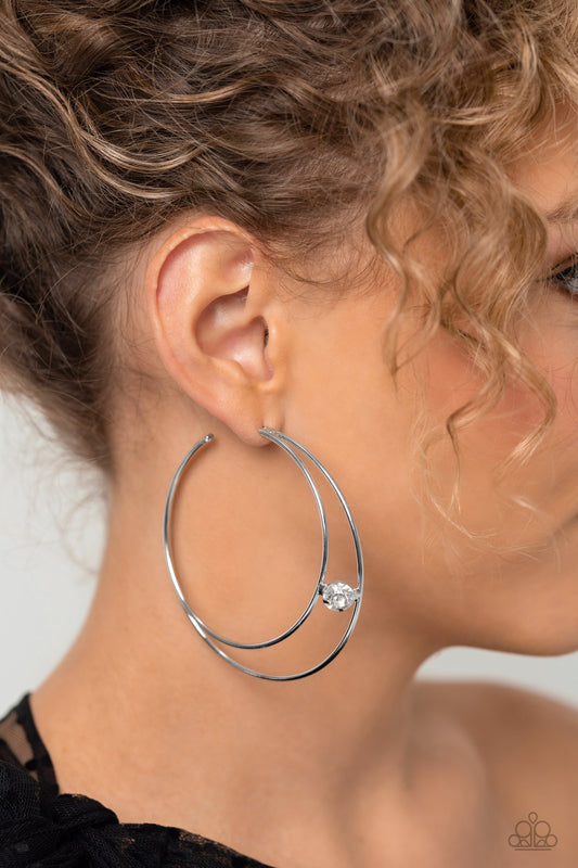 Theater HOOP - White ~ Paparazzi Hoop Earrings