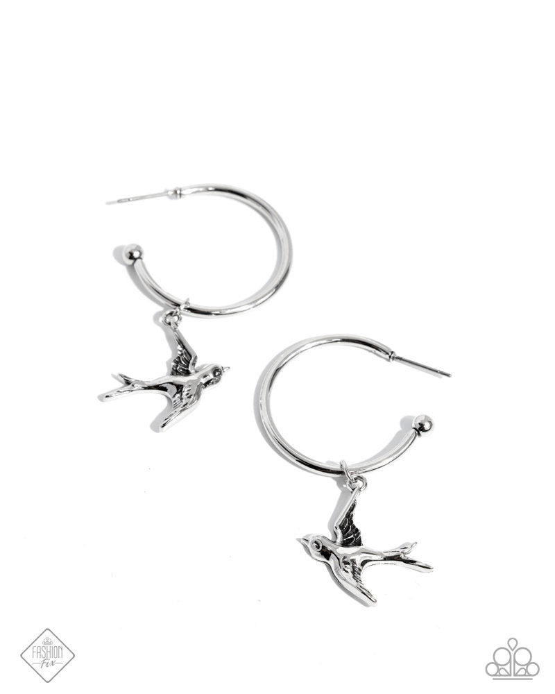 Meadowlark Memento - Silver ~ Paparazzi Hoop Earrings