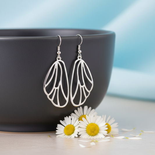 Turn Into A Butterfly — Silver Scalloped Wing Earrings