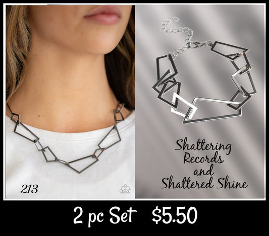 Shattering Records Necklace & Shattered Shine Bracelet " Black Set" ~ Paparazzi Set