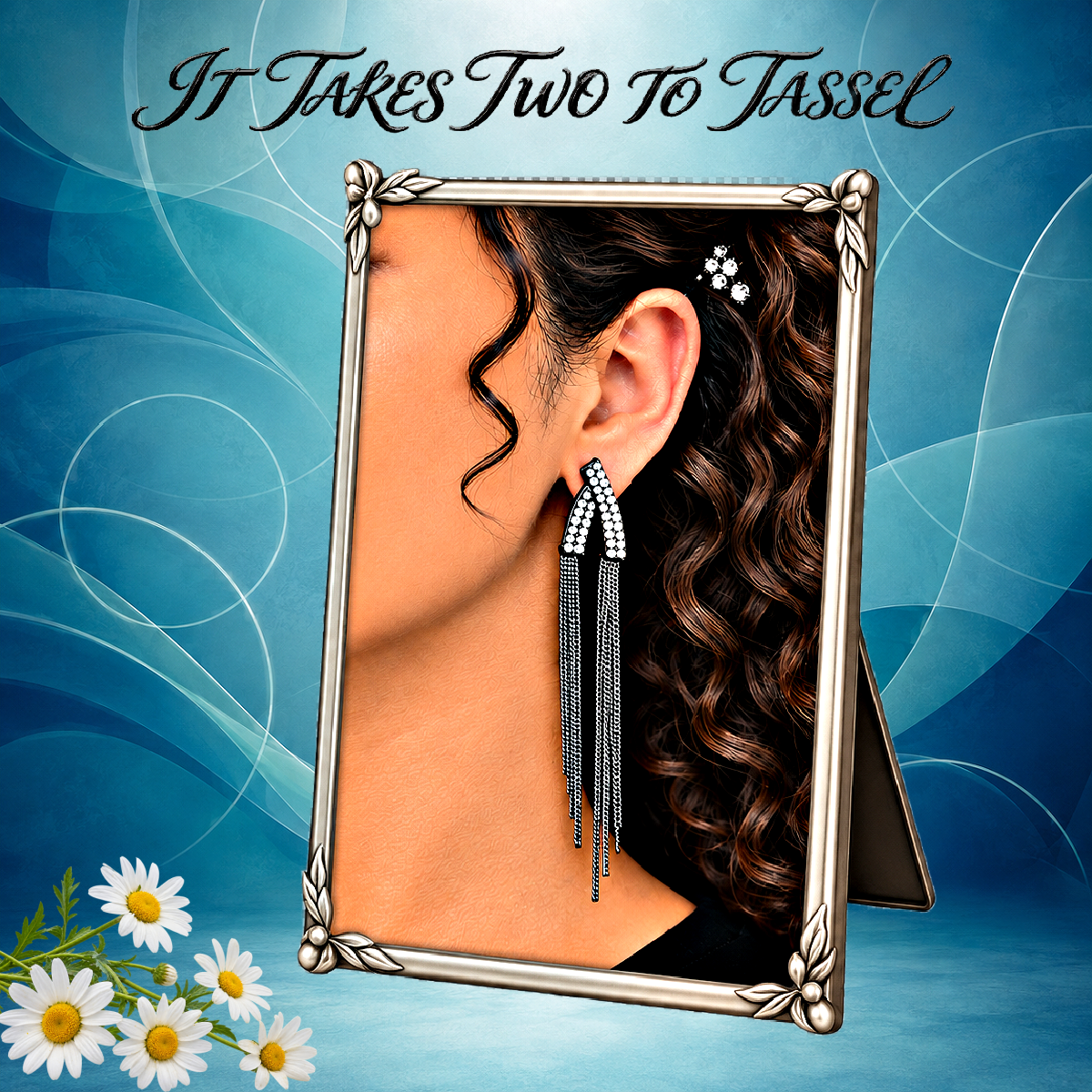 It Takes Two To TASSEL - Black Post Earrings