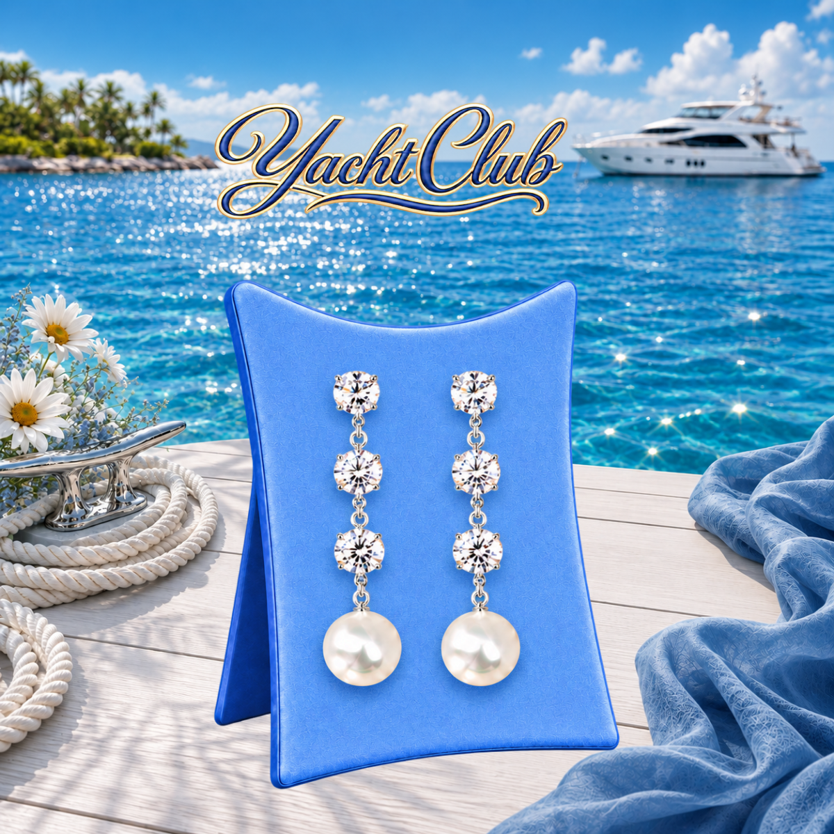Yacht Scene - White Post Earrings