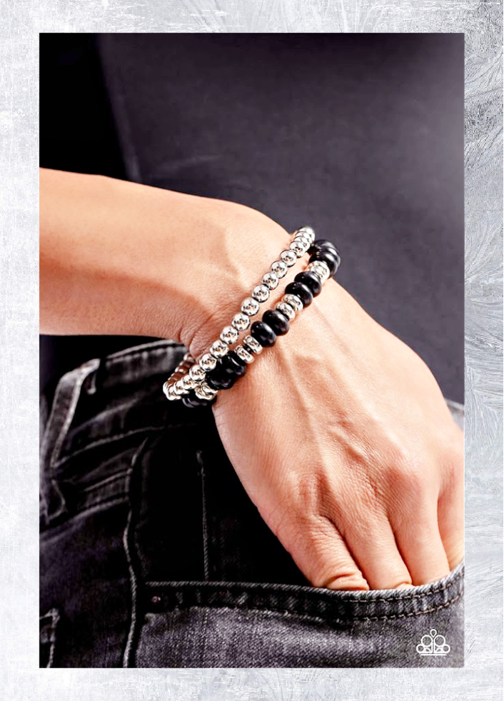 Secret Quarry - Black  ~ Paparazzi Stretch Bracelet
