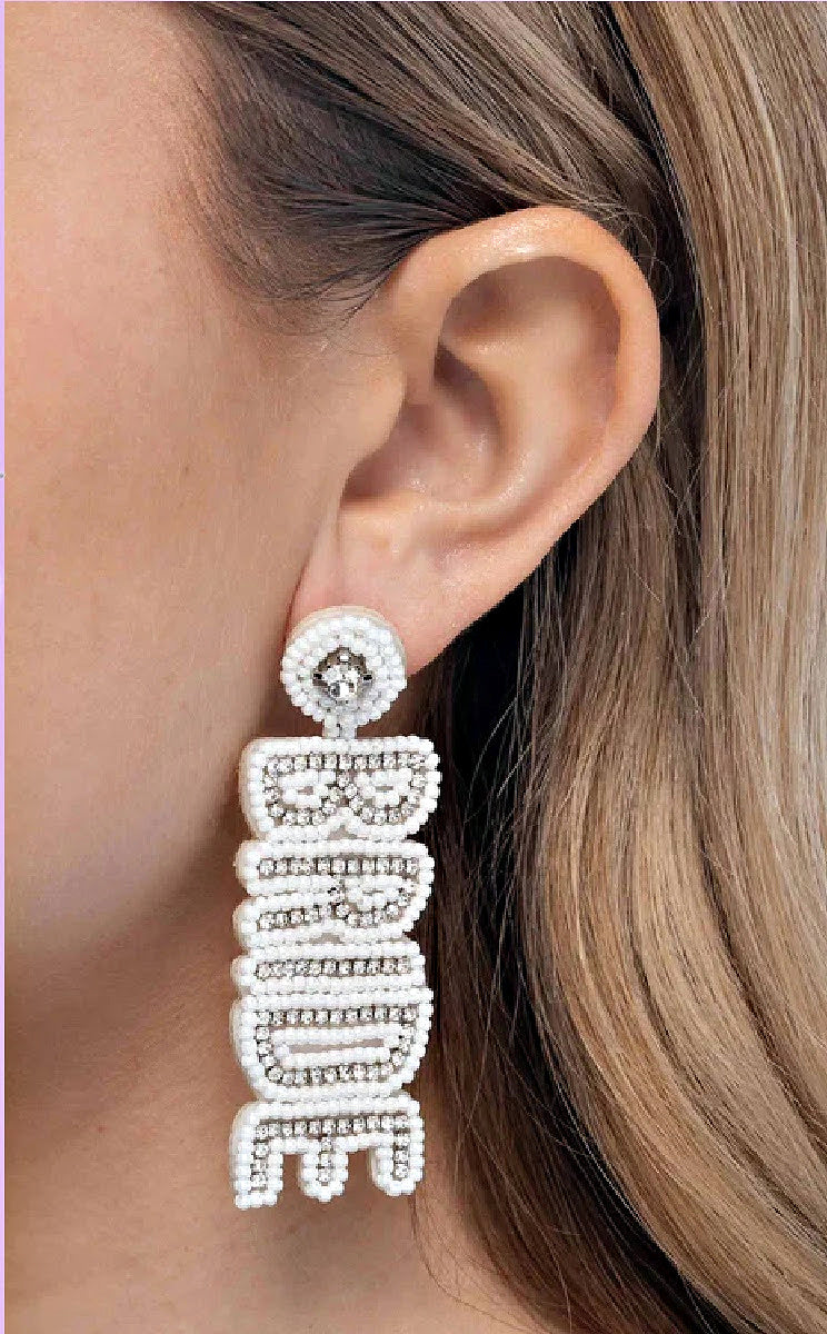 Bridal Beading - White Post Earrings