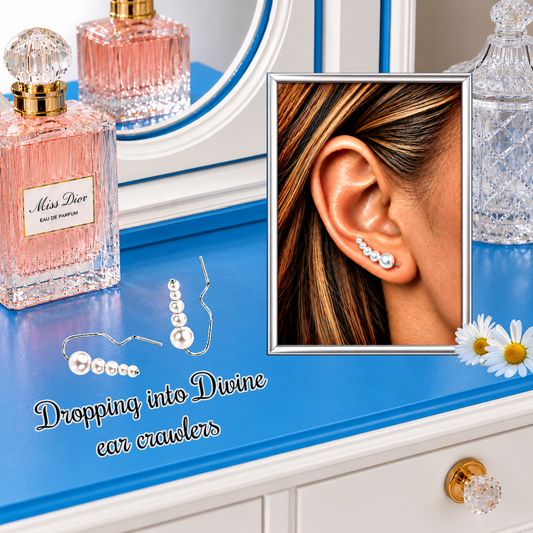 Dropping Into Divine - White Post Crawler Earrings