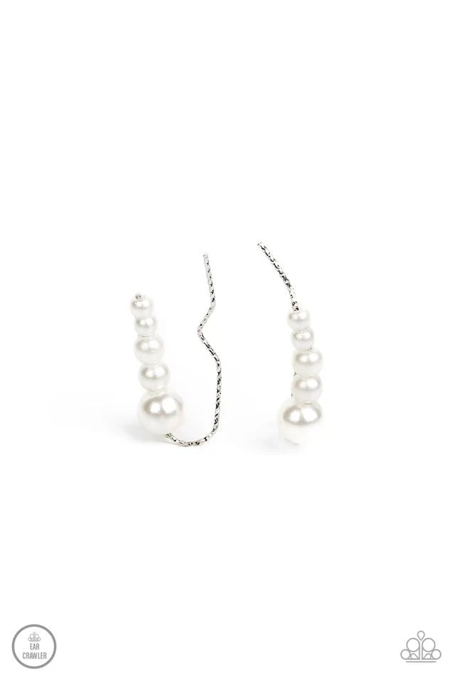 Dropping Into Divine - White Post Crawler Earrings