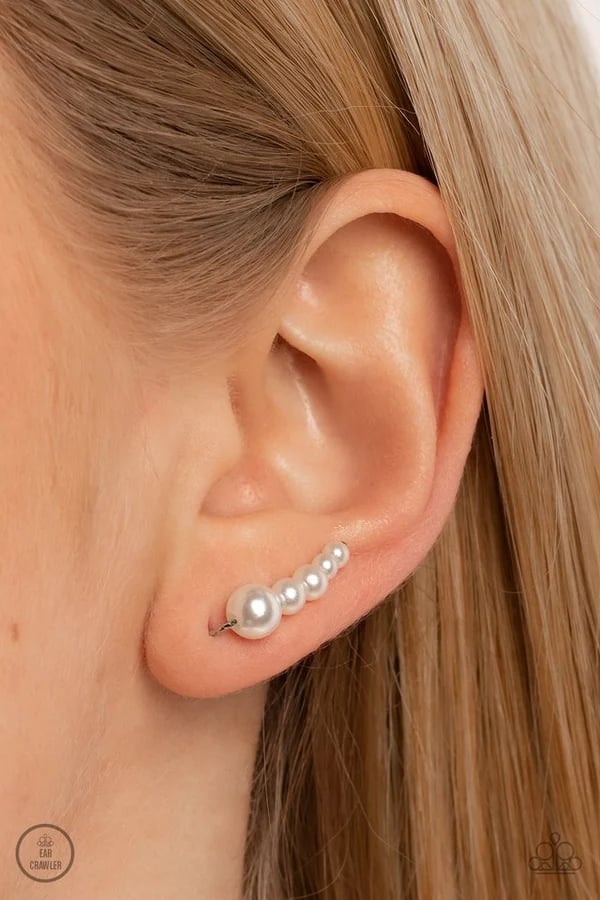 Dropping Into Divine - White Post Crawler Earrings