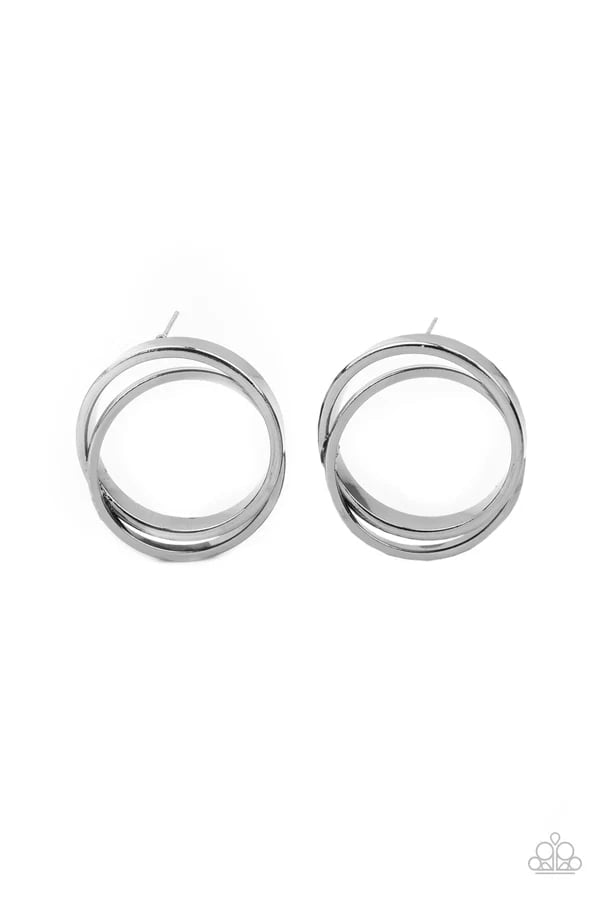 Always In The Loop  - Black/Gunmetal  Post Earrings
