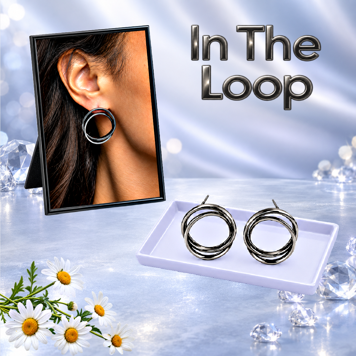 Always In The Loop  - Black/Gunmetal  Post Earrings