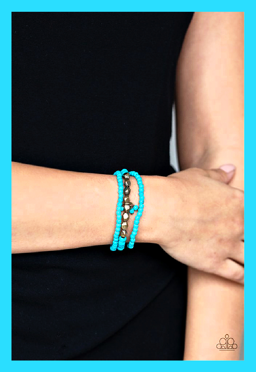 Tour de Tranquility - Blue/Brass ~ Paparazzi Stretch Bracelet