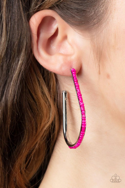 Beaded Bauble - Pink ~ Paparazzi Hoop Earrings