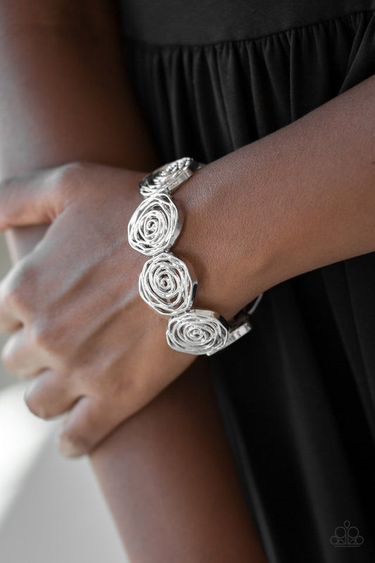 Beat Around The ROSEBUSH - Silver  ~ Paparazzi Stretch Bracelet