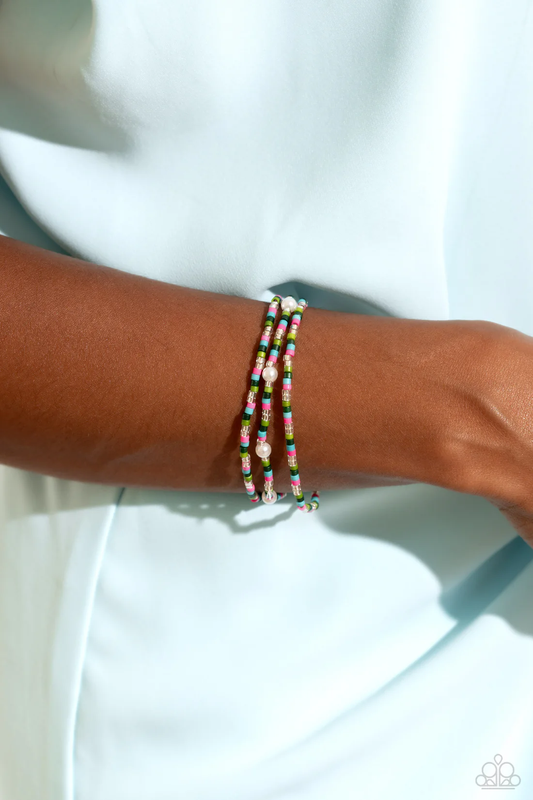 Colorblock Cache - Green/Multicolored ~ Paparazzi Stretch Bracelet