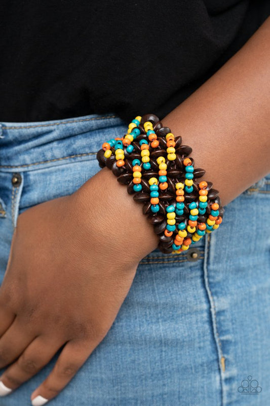 Cozy in Cozumel - Multi  ~ Paparazzi Wood Stretch Bracelet