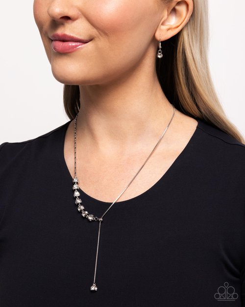Drops Of Dazzle - White  ~ Paparazzi Matinee Length (20–24") Necklace