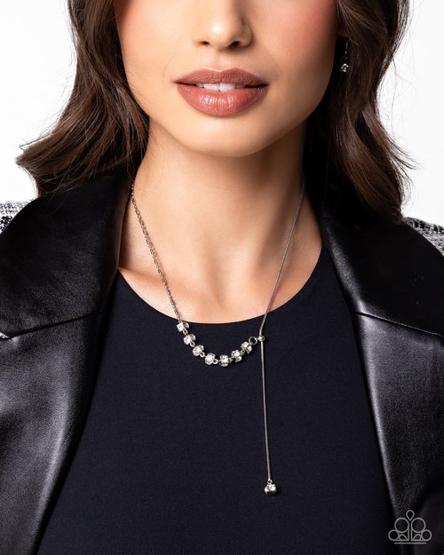 Drops Of Dazzle - White  ~ Paparazzi Matinee Length (20–24") Necklace