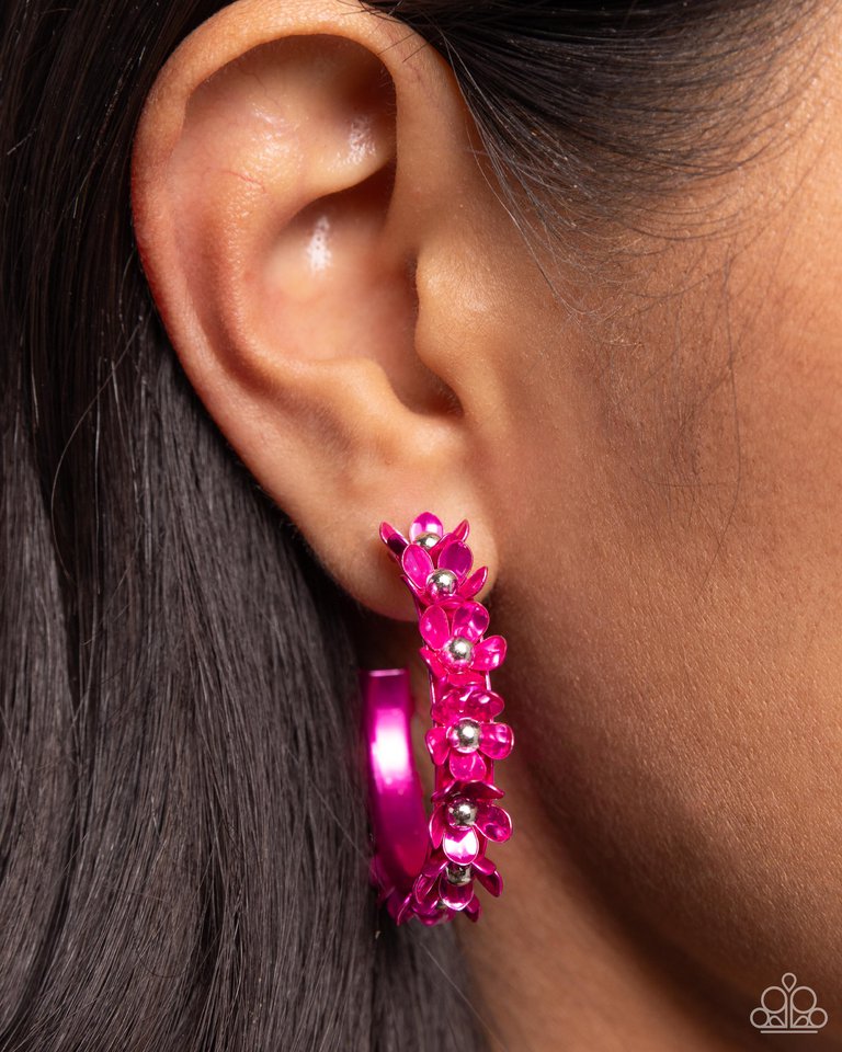 Fashionable Flower Crown - Pink  ~ Paparazzi Hoop Earrings