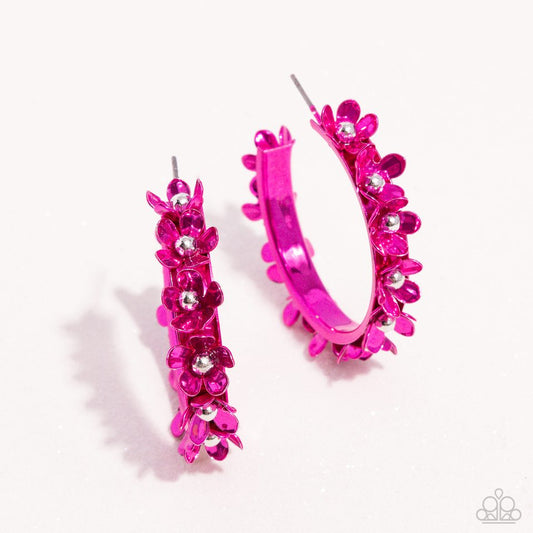 Fashionable Flower Crown - Pink  ~ Paparazzi Hoop Earrings