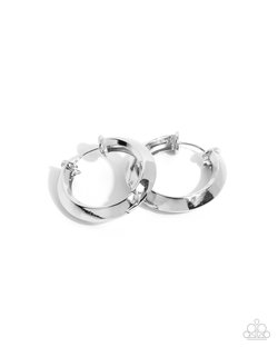 Hinged Homage - Silver  ~ Paparazzi Hoop Earrings