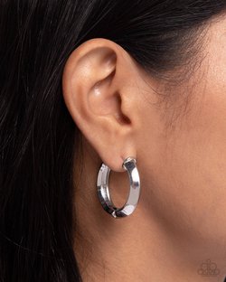 Hinged Homage - Silver  ~ Paparazzi Hoop Earrings