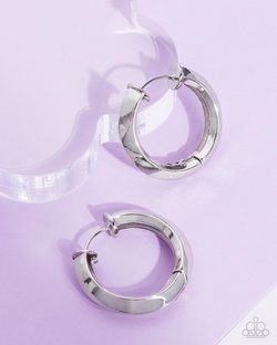 Hinged Homage - Silver  ~ Paparazzi Hoop Earrings