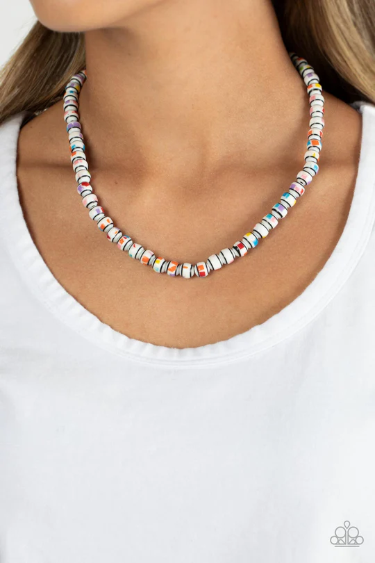Gobstopper Glamour - White/ Multi Colored  Necklace