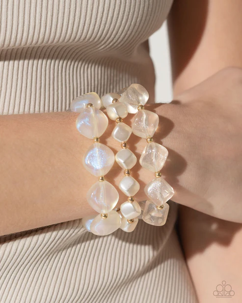 Cubed Cameo - Gold - Paparazzi Necklace & Glittery Gala - Gold - Paparazzi Bracelet Complete Set