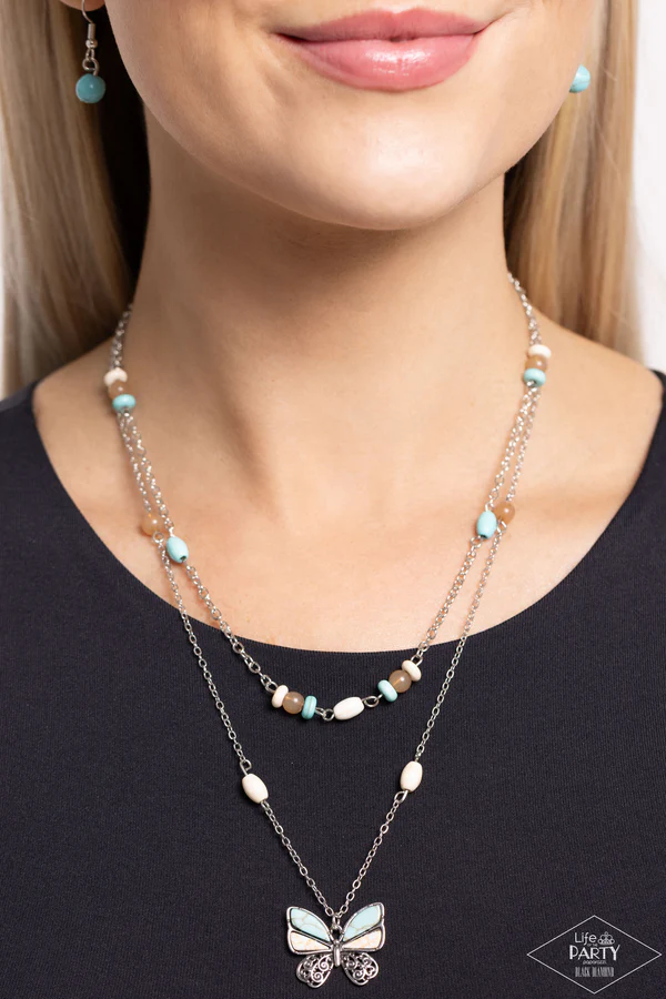 Free-Spirited Flutter - Blue  Necklace