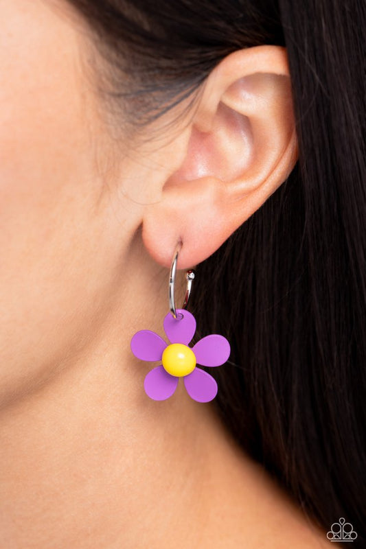 More FLOWER To You! - Purple ~ Paparazzi Hoop Earrings