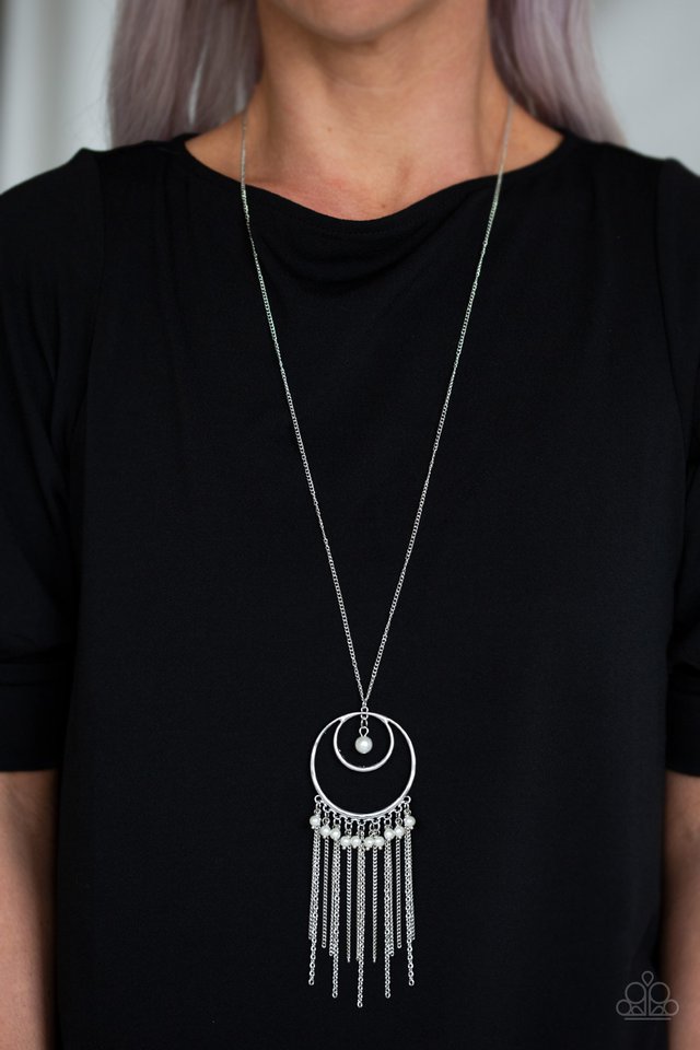 Out Of Bounds Shimmer - White  ~ Paparazzi Long/Opera Length (28-34") Necklace