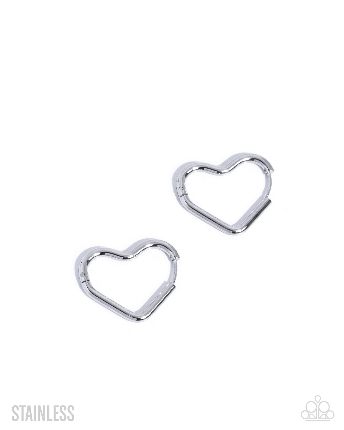 Smitten Sass - Siver  ~ Paparazzi Hinged Heart Shaped Hoops