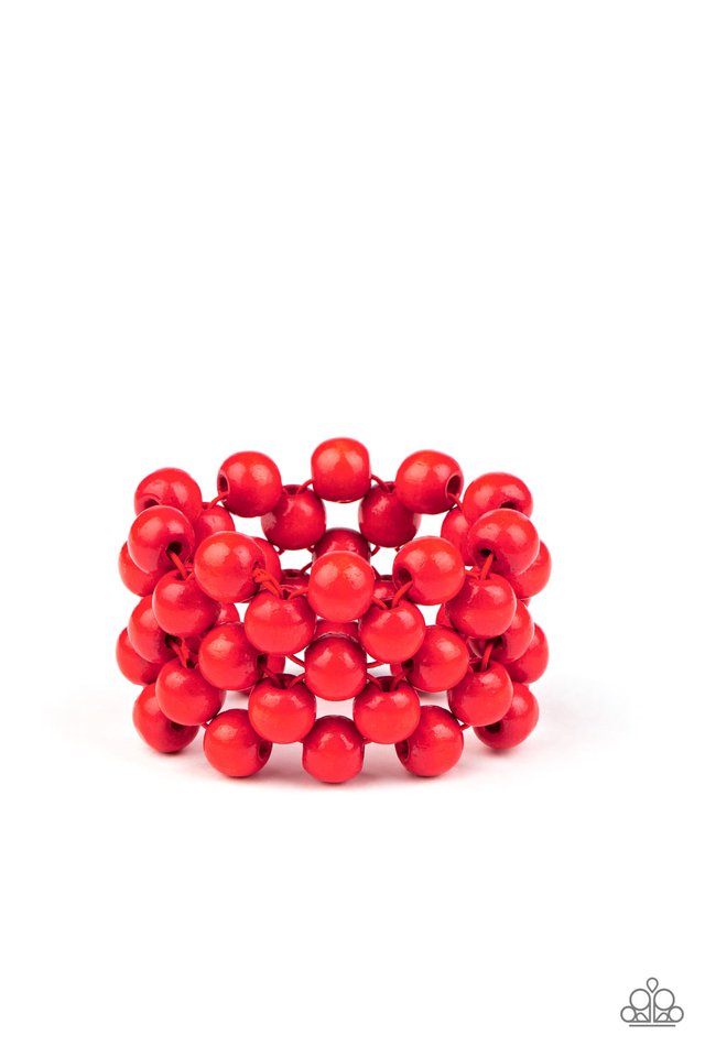 Tiki Tropicana - Red ~ Paparazzi Wood Stretch Bracelet
