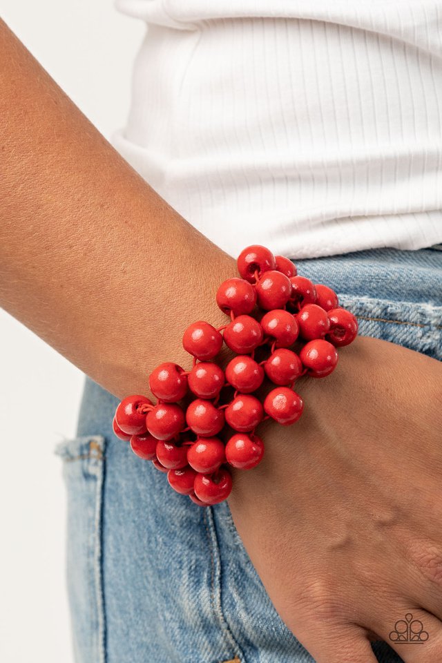 Tiki Tropicana - Red ~ Paparazzi Wood Stretch Bracelet