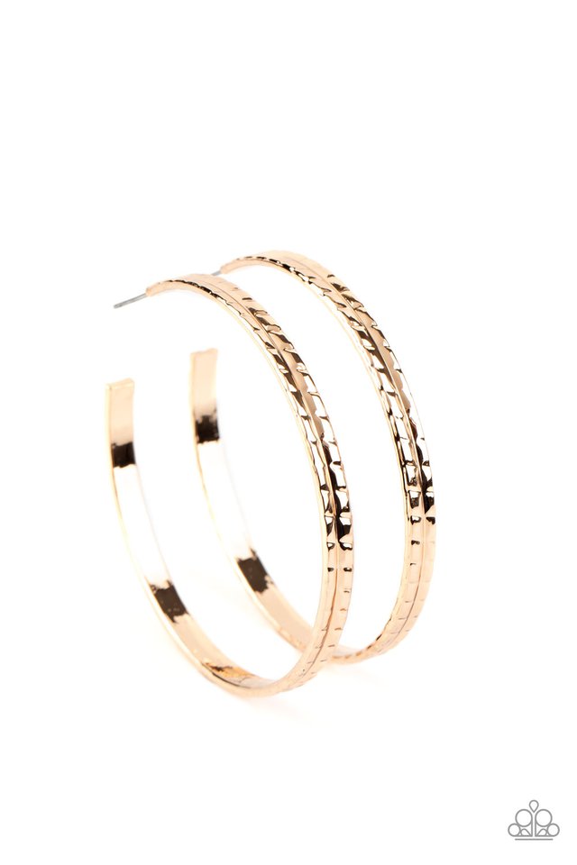 TREAD All About It - Gold  ~ Paparazzi Hoop Earrings